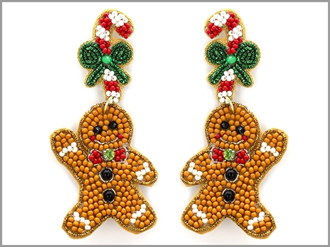 Seed Bead Gingerbread Man Earrings