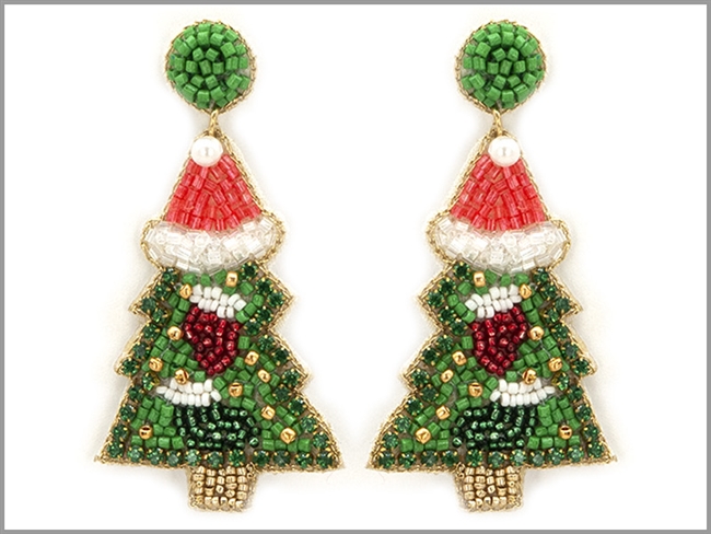 Seed Bead Christmas Tree Earrings