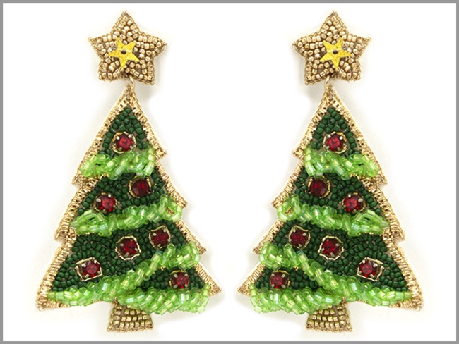 Seed Bead Christmas Tree Earrings