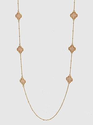 Quatrefoil Clover Two Tones Metal Station Long Necklaces Set