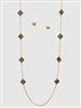 Quatrefoil Clover Two Tones Metal Station Long Necklaces Set