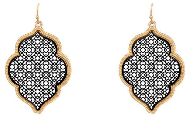 Ornate Stencil Quatrefoil Shape Drop Earrings