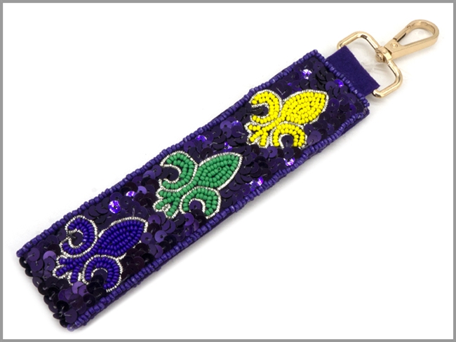 Fleur de Lis Seed Bead Keychain