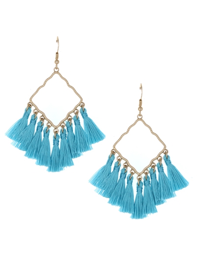 Thread Tassels Geometric Shape Metal Drop Earrings