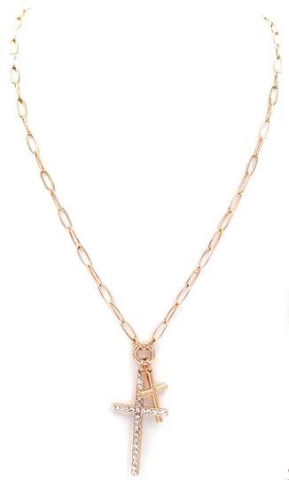 Crystal Cross Layered Necklace