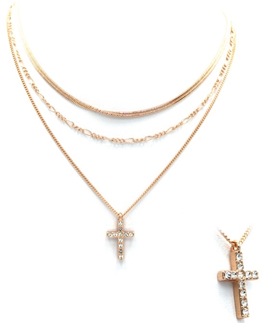 Crystal Cross Layered Necklace
