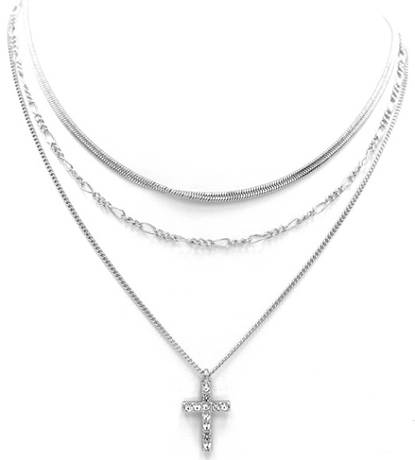 Pave Cross Layered Necklace