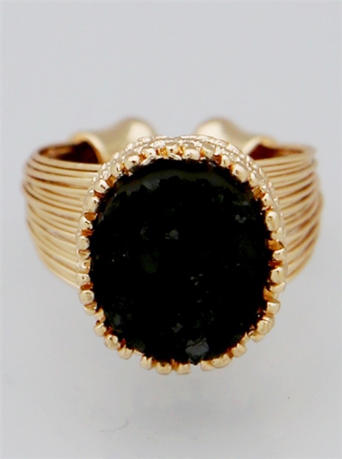 Simulated Druzy Wired Row Adjustable Ring-Black