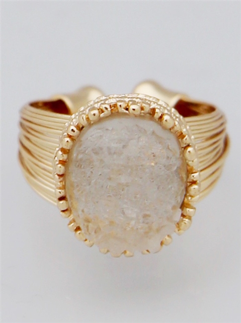 Simulated Druzy Wired Row Adjustable Ring-Silver