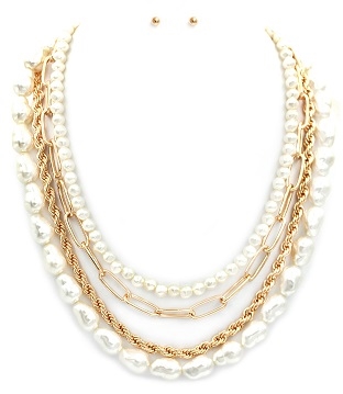 Layered Pearl Chain Necklace