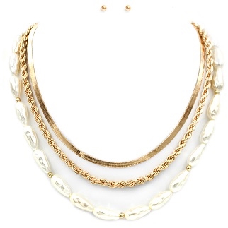 Layered Pearl Chain Necklace