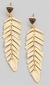 Feather Shape Earrings W/Stone