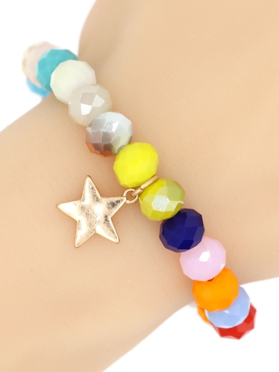 Glass Bead Stretch Charm Bracelet