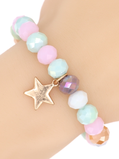 Glass Bead Stretch Charm Bracelet