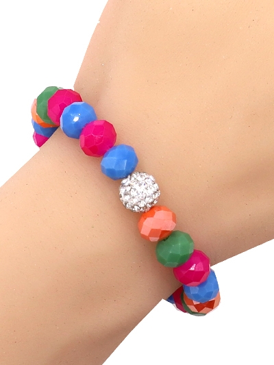 Crystal Ball  Glass Bead Stretch Charm Bracelet