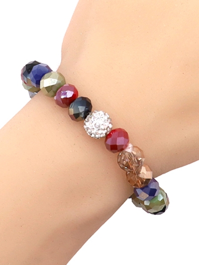 Crystal Ball  Glass Bead Stretch Charm Bracelet
