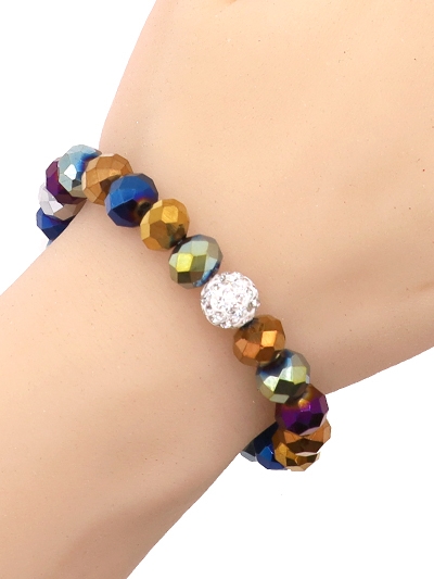 Crystal Ball  Glass Bead Stretch Charm Bracelet