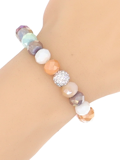 Crystal Ball  Glass Bead Stretch Charm Bracelet