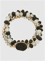 Stackable Bead Simulated Druzy 3 Row Stretch Bracelets