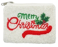 Merry Christmas Seed Bead Coin Purse