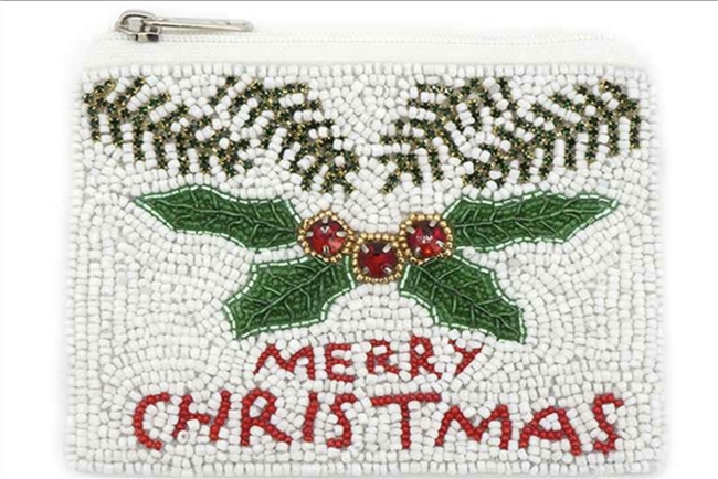 Merry Christmas Seed Bead Coin Purse