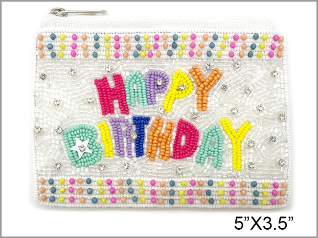 Happy Birthday Seed Bead Coin Purse