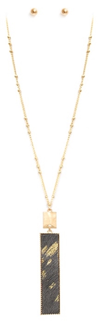 Gold Paint Leather Bar Necklace