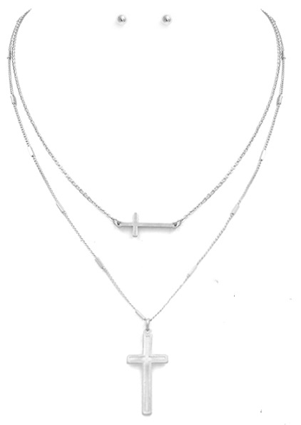 Layered Open Cross Necklace