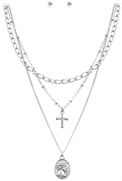 Layered Cross & Pendant Necklace