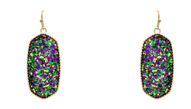 Mardi Gras Glitter Dangle Earrings