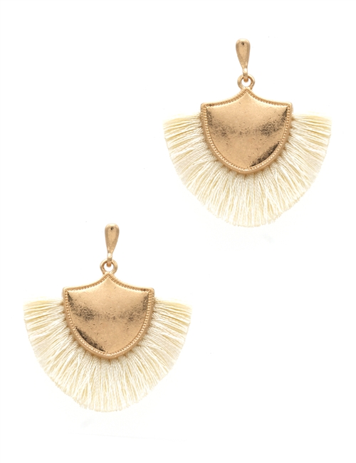 Shield Shape Tassel Earrings