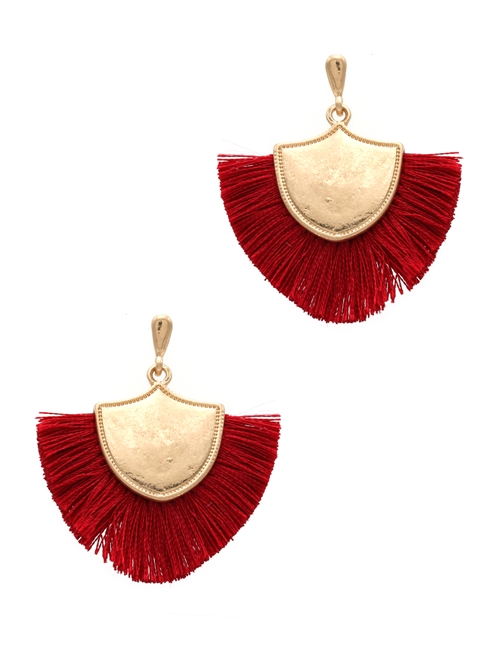 Shield Shape Tassel Earrings