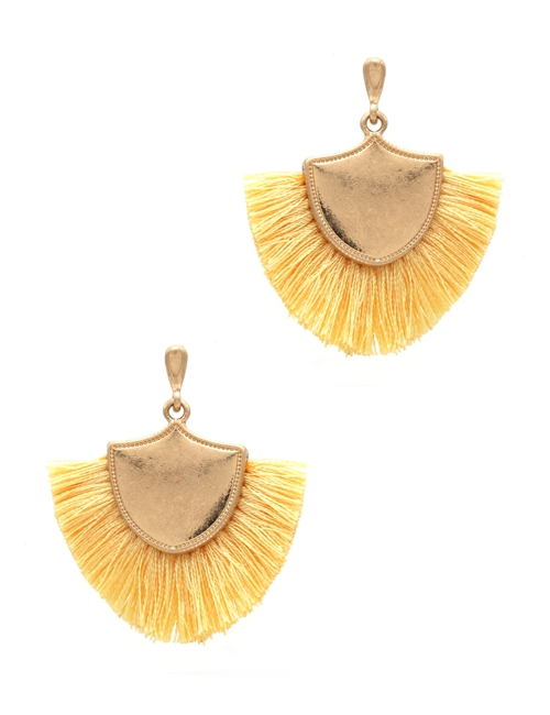 Shield Shape Tassel Earrings