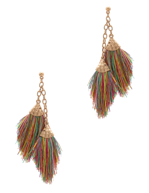 Mini Double Tassel Post Earrings