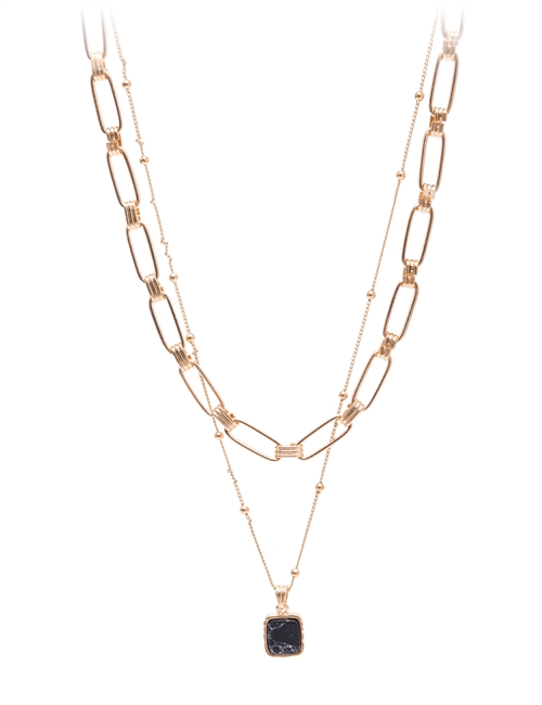 Layered Chain W/ Stone Pendant