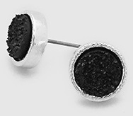 Simulated Druzy Round Shape Stud Earrings-SL/Black