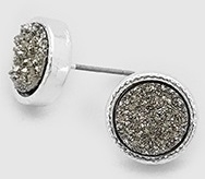 Simulated Druzy Round Shape Stud Earrings-SL/Hemitite