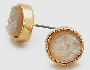 Simulated Druzy Round Shape Stud Earrings-Silver