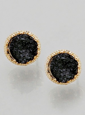 Simulated Druzy Irregular Shape Stud Earrings-Black