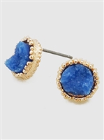 Simulated Druzy Irregular Shape Stud Earrings-Blue
