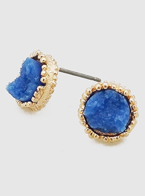 Simulated Druzy Irregular Shape Stud Earrings-Blue
