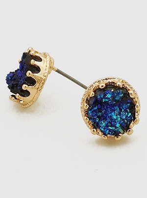 Simulated Druzy Irregular Shape Stud Earrings-Blue Aurora