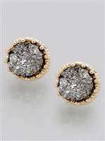 Simulated Druzy Irregular Shape Stud Earrings-Hemitite