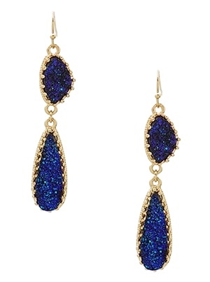 Simulated Druzy Teardrop Drop Earrings-Blue Aurora