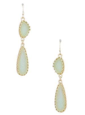 Simulated Druzy Teardrop Drop Earrings-Mint