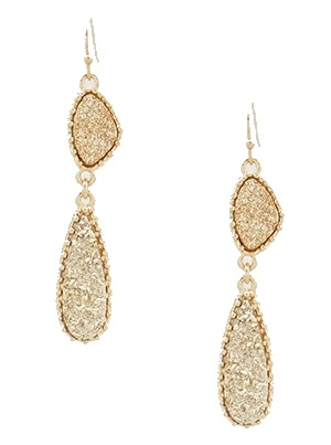 Simulated Druzy Teardrop Drop Earrings-Rose Gold