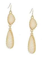 Simulated Druzy Teardrop Drop Earrings-White Aurora