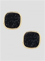 Simulated Druzy Round Square Shape Stud Earrings-Black