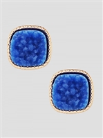 Simulated Druzy Round Square Shape Stud Earrings-Blue