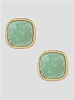 Simulated Druzy Round Square Shape Stud Earrings-Mint